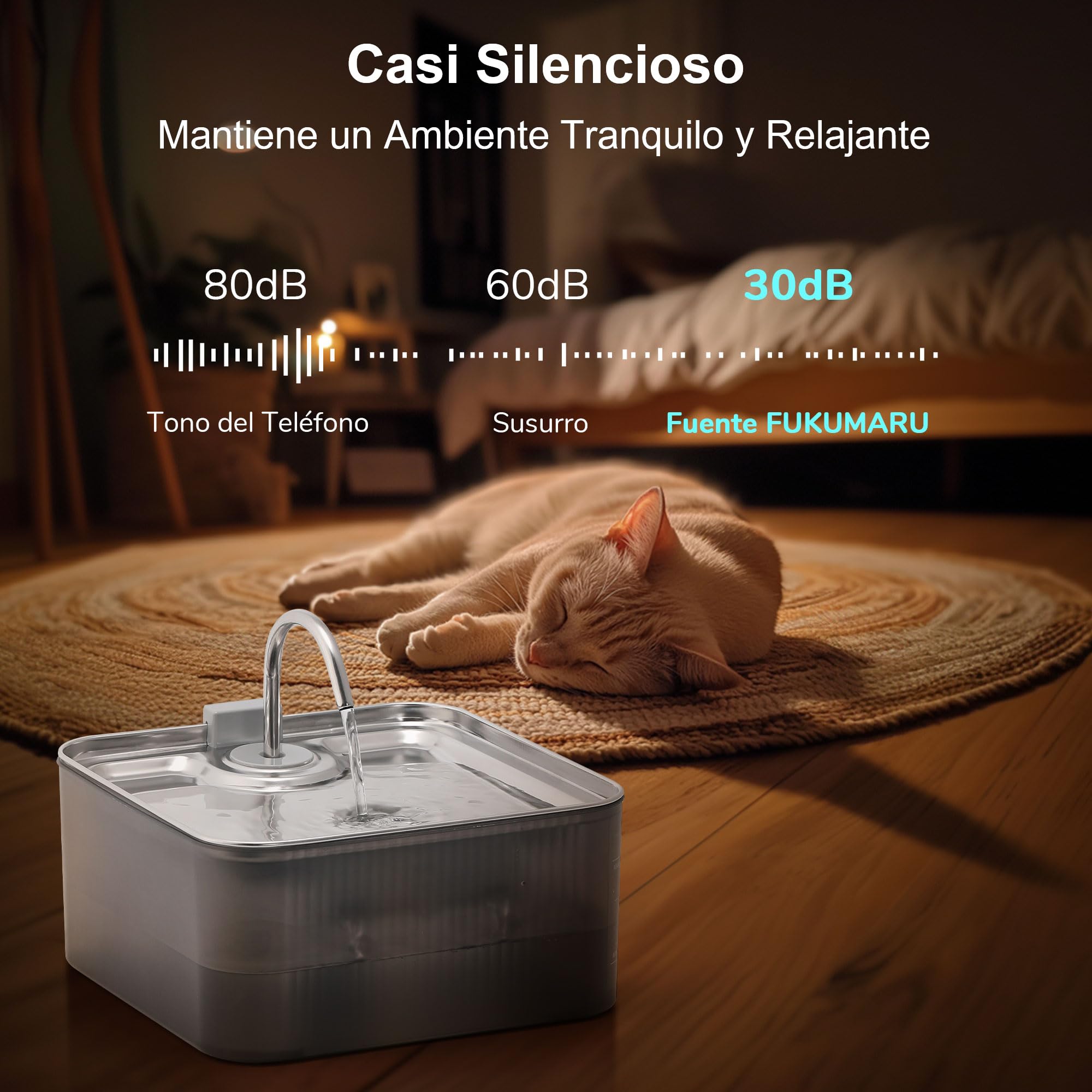 FUKUMARU Fuente para Perros y Gatos de 7 L con filtración de 5 Capas, de Acero Inoxidable con Bomba silenciosa, con protección contra sobrecarga, para Perros Grandes/Varios Gatos, con 3 filtros
