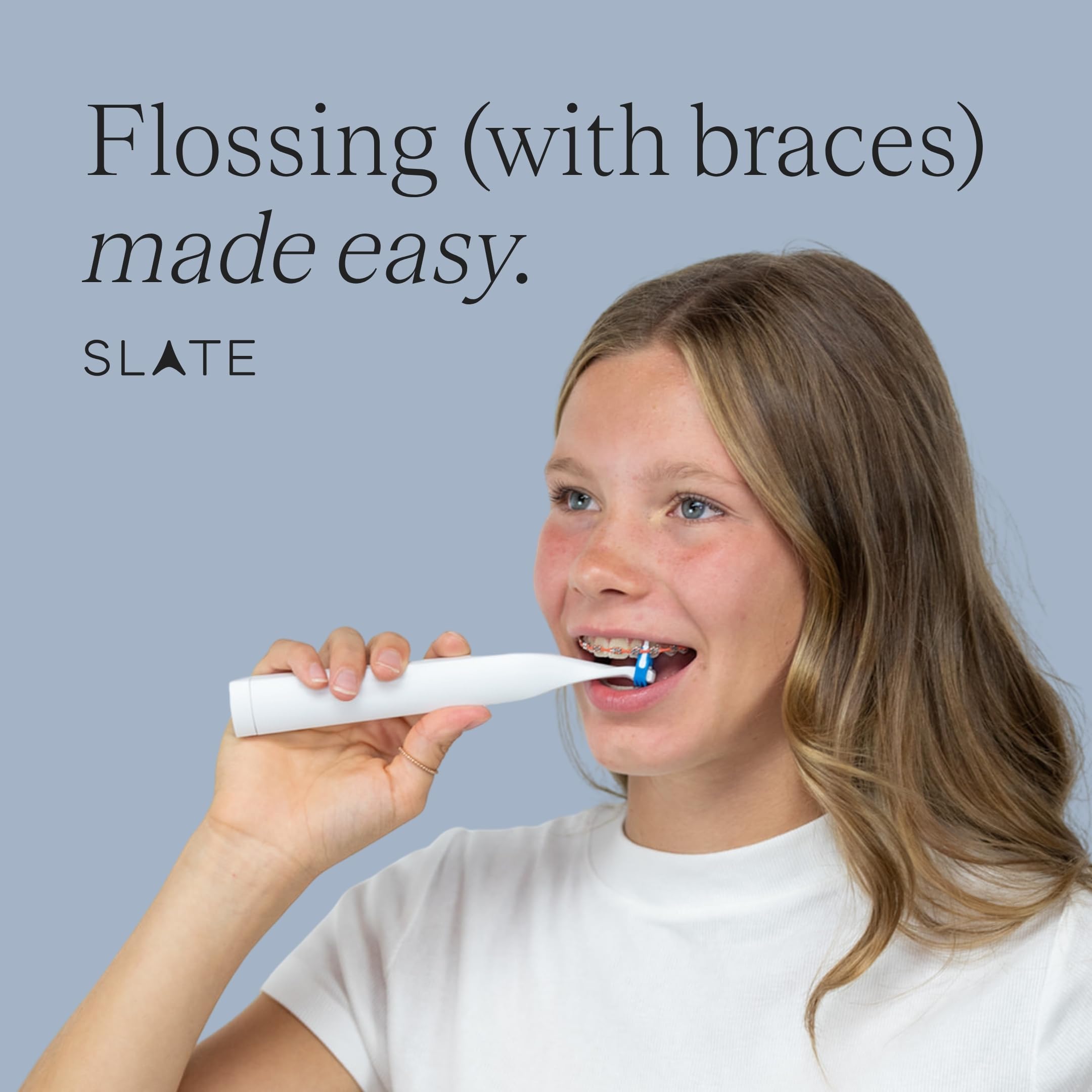 Slate Hilo dental eléctrico, hilo dental de ortodoncia, hilo dental para aparatos ortopédicos, cuidado de aparatos ortopédicos, incluye estimulador de encías, raspador de lengua, herramienta de hilo
