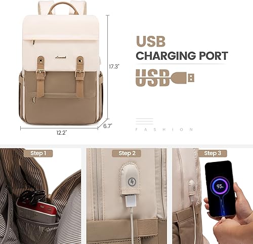 Miniatura 5 de LOVEVOOK Mochila para laptop, mochila vintage de viaje para mujer, mochila de 17 pulgadas, mochila de mano para profesores para el trabajo, Beige y