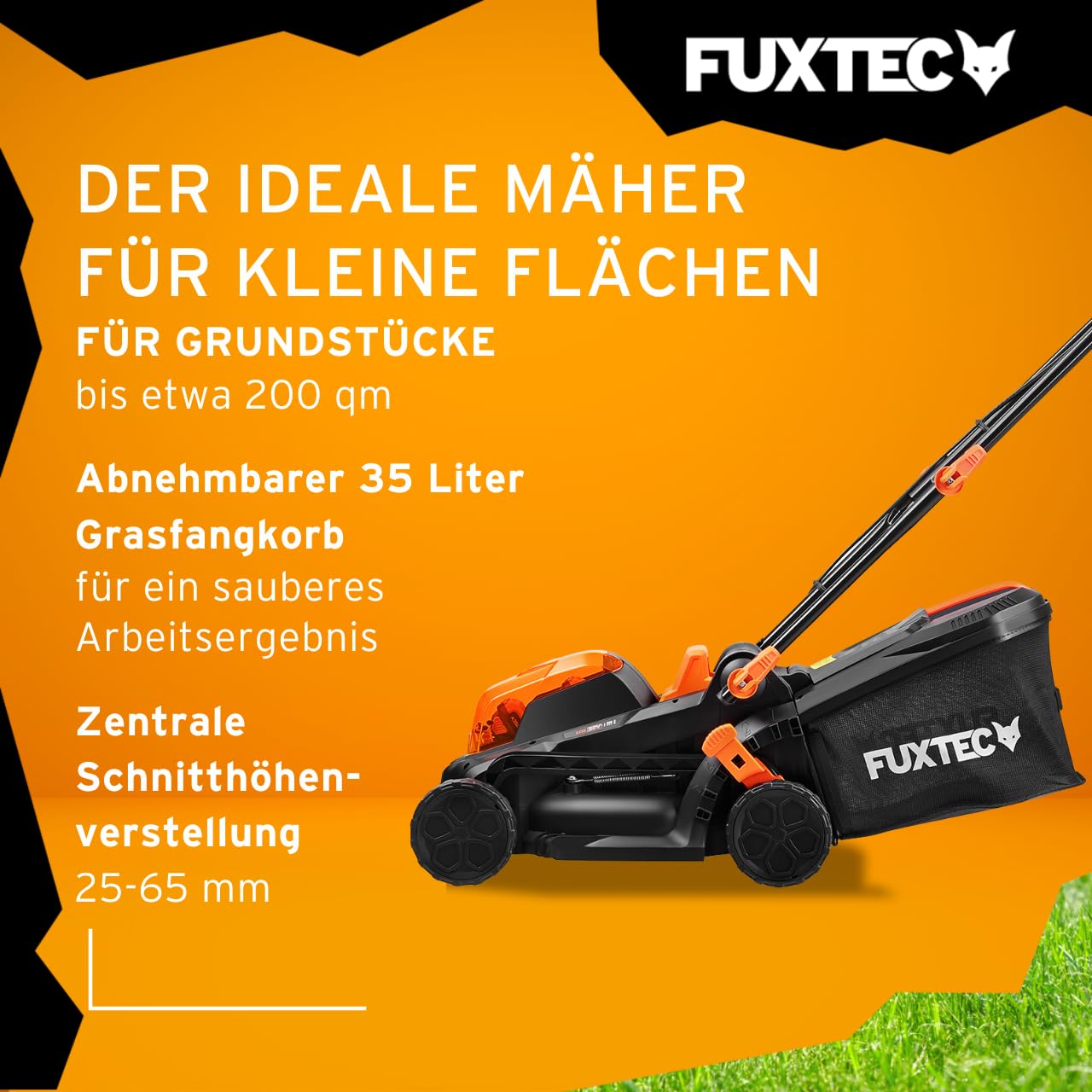 FUXTEC Akku Rasenmäher FX-E1RM20-SET 40V 2x20V • 33cm Schnittbreite • 5fach Variable Schnitthöhe 25–65mm • Ink.l 2x2Ah Akku und Schnellladegerät • 35L Fangkorb • 14kg
