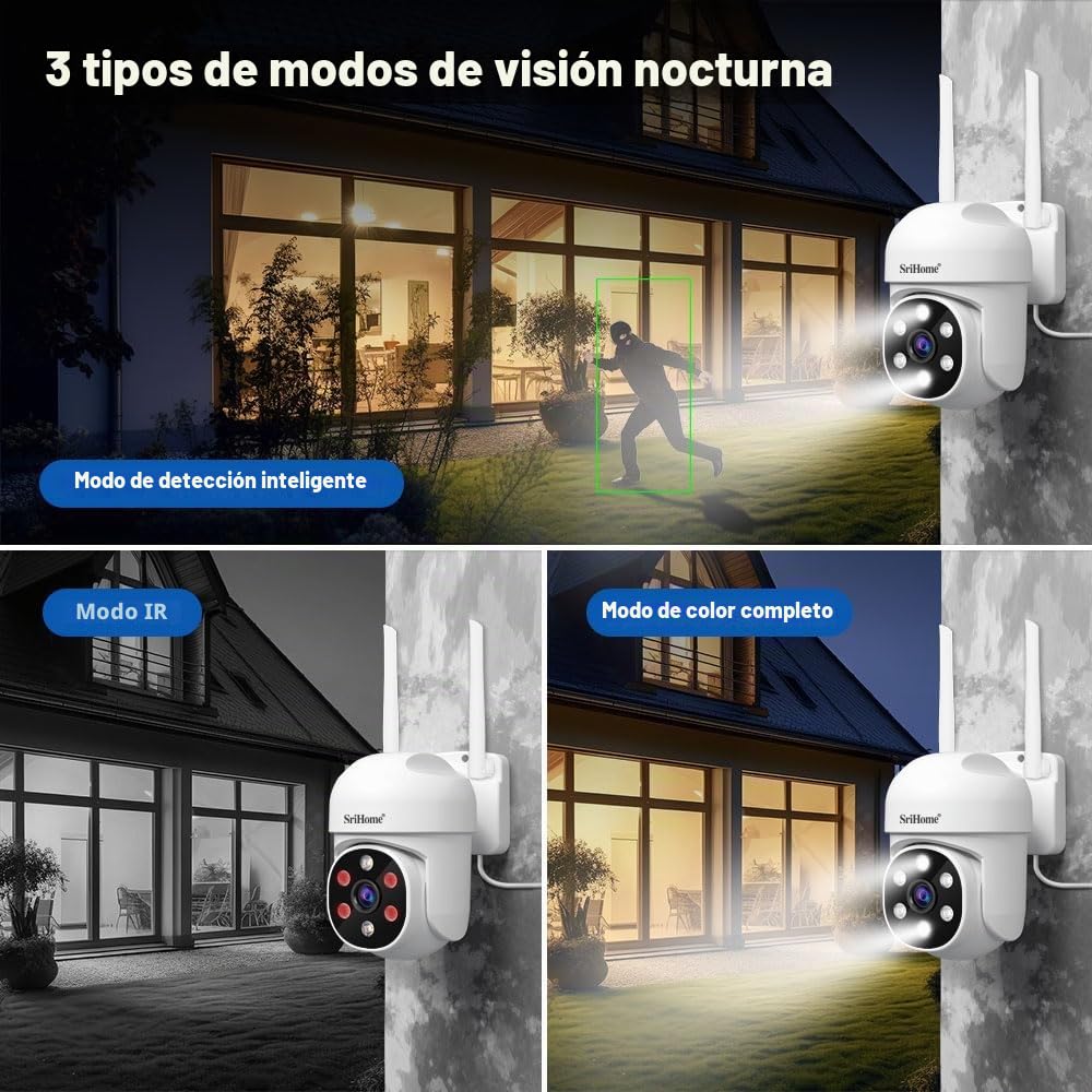 SRIHOME 1080P WiFi Monitoreo PTZ cámara IP detección humanoide y Seguimiento de Movimiento visión Nocturna IP66 Impermeable (2 Paquete de Unidades)