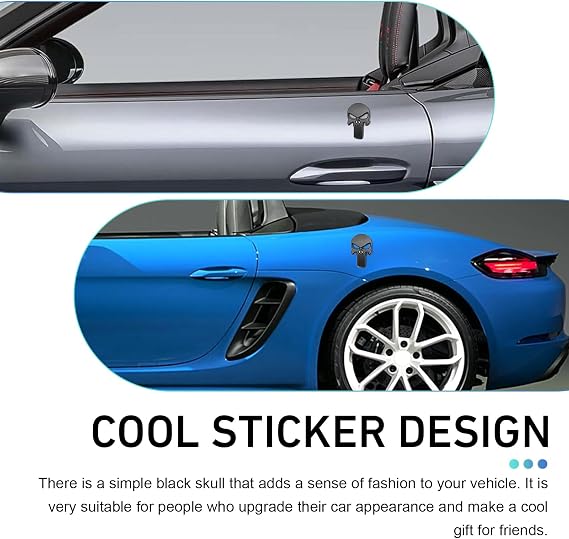 2 PCS Car Body Decal, 3D Stereo Fanged Skull Sticker, Scratch-Cover Waterproof Decorative Cover for Fuel Tank Hood Trunk Rear Side, Universal Self-Adhesive Exterior for Car Decor (Black)