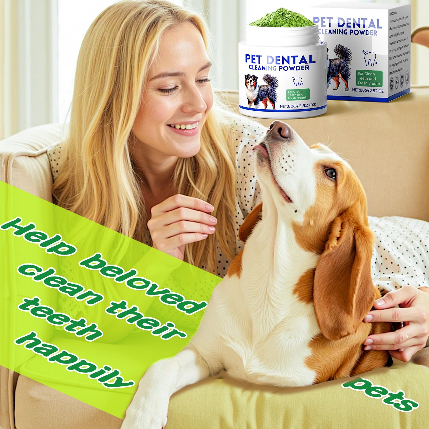 Mimo Style Dog Dental Powder, Dog Teeth Cleaning Powder, Targets Tartar & Reduces Plaque & Bad Breath - Teeth Cleaning Made Easy Eliminate - Meat-Flavored Formulated (Green) - image 5