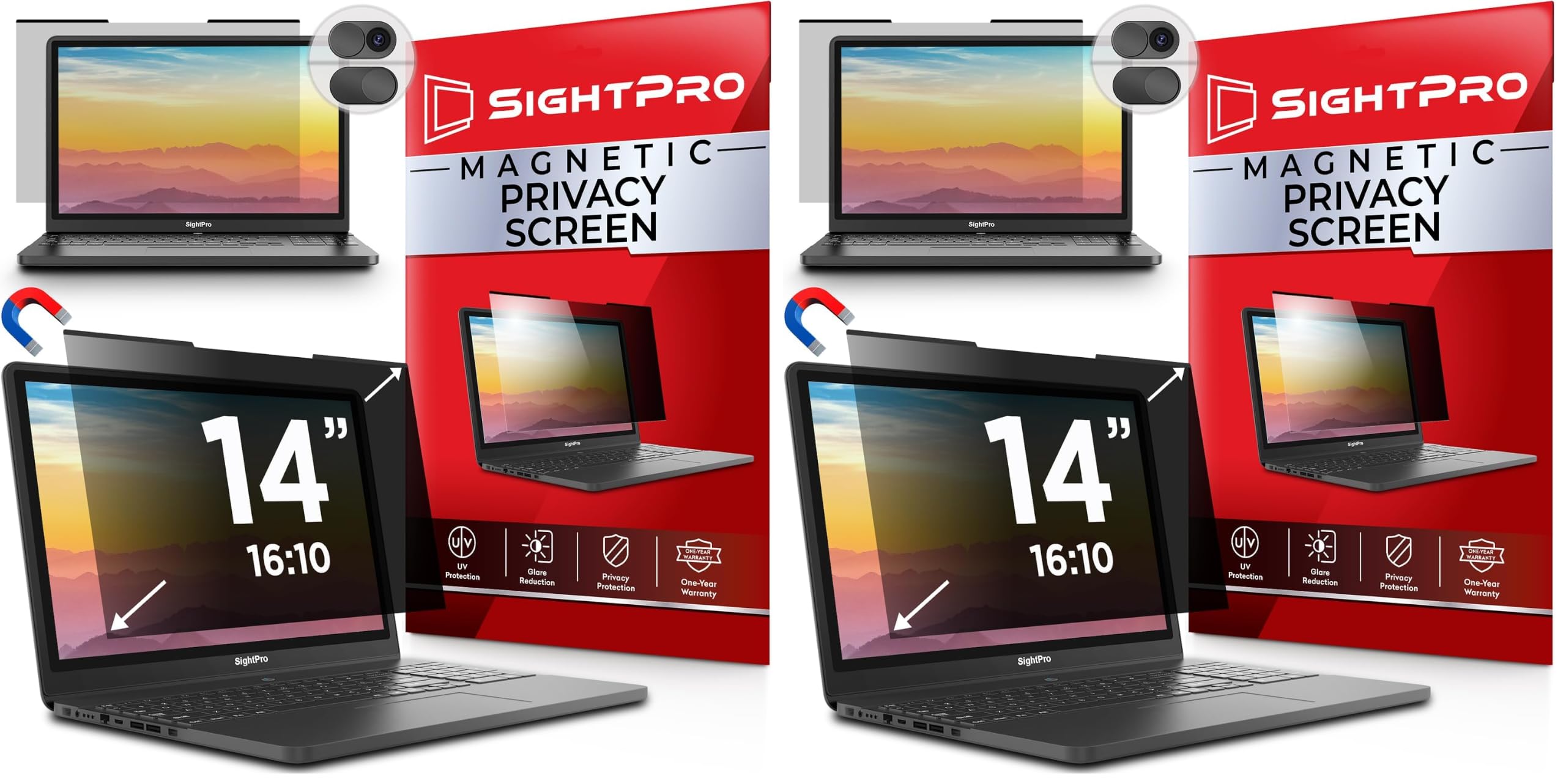 SightPro Magnetic Laptop Privacy Screen 14 Inch 16:10 - Patented Removable Laptop Privacy Filter Shield and Protector (Pack of 2)
