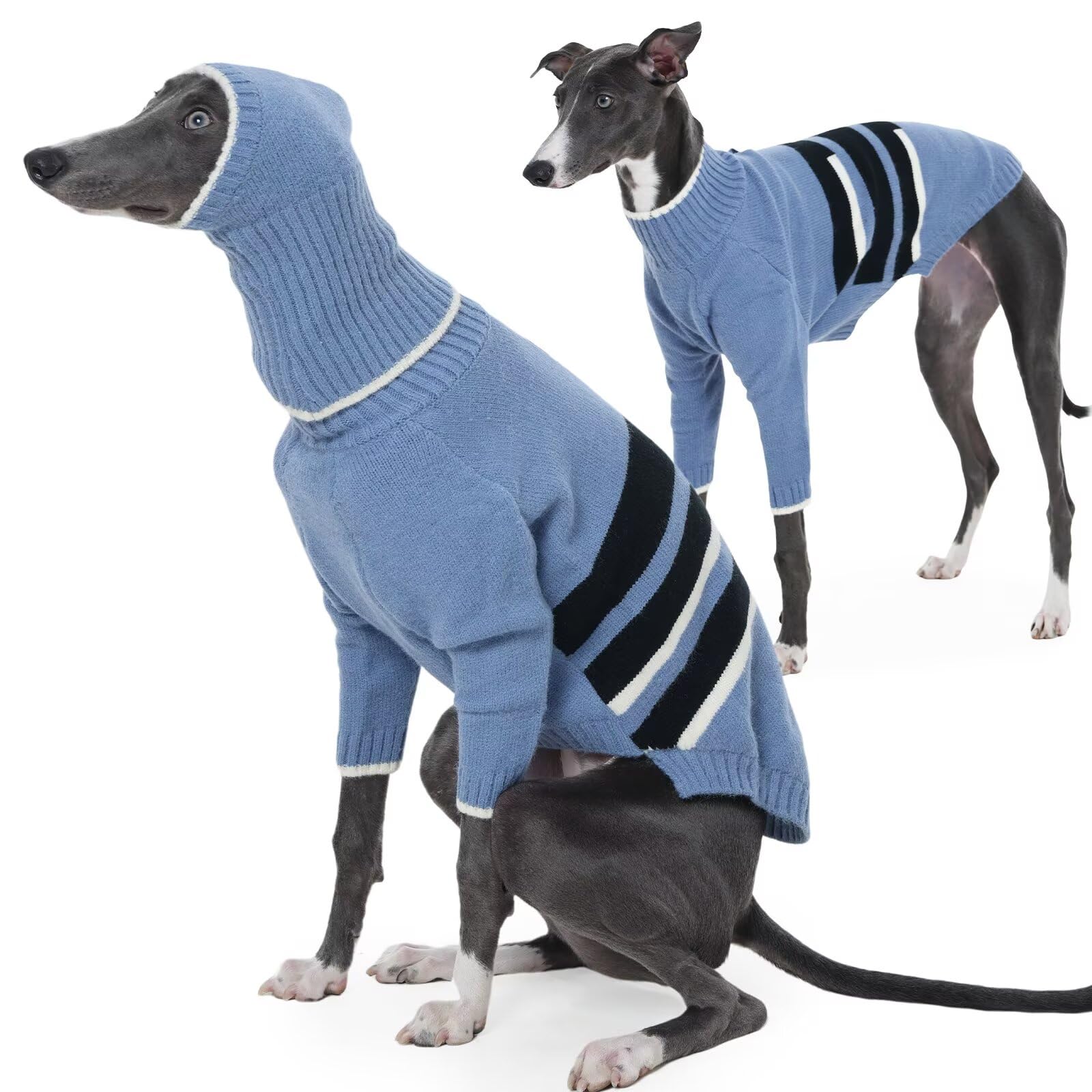 IECOii Whippet Jumper with Head Cover,Pullover Greyhounds Fleece Jumpers Sweater,Turtleneck Dog Coat Fleece,Two-Legged Whippet Dog Clothes,Warm Italian Greyhounds Sweatshirt,Lurcher Jumper,Blue,2XL