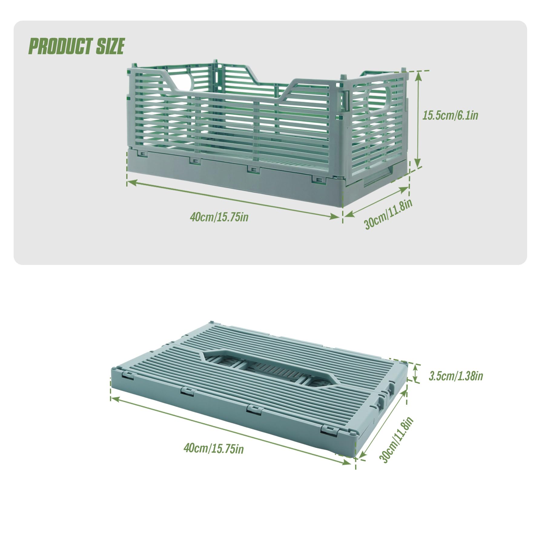 Set di 4 scatole pieghevoli in plastica - Scatole di archiviazione impilabili - Per casa, aula, ufficio, cucina, camera da letto (40 x 30 x 15,5 cm, blu)