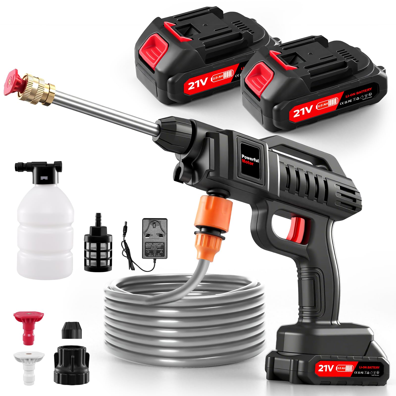 Cordless Pressure Washers with 2 Batteries & 60 Bar/870PSI,Portable Jet Washer for Car/Garden/Floor Cleaning,Lightweight Power Washer with 5M Hose & 0°/40° Nozzles,Efficient Jet Washer for Outdoor Use — image 1