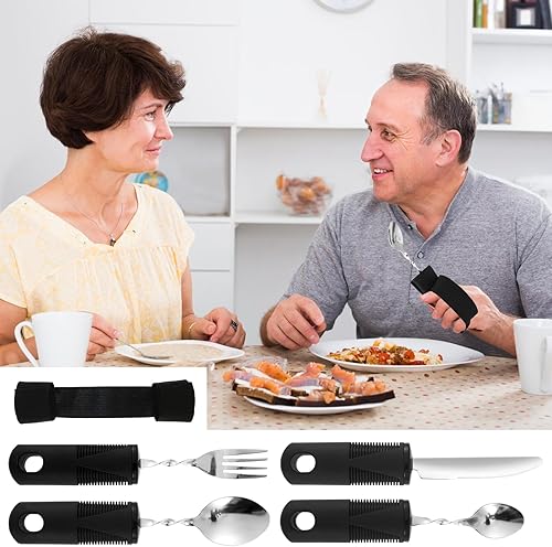 Miniatura 9 de Utensilios adaptativos con correa, utensilios con peso ajustable en ángulo, asas antideslizantes, utensilios ergonómicos construidos, cubiertos