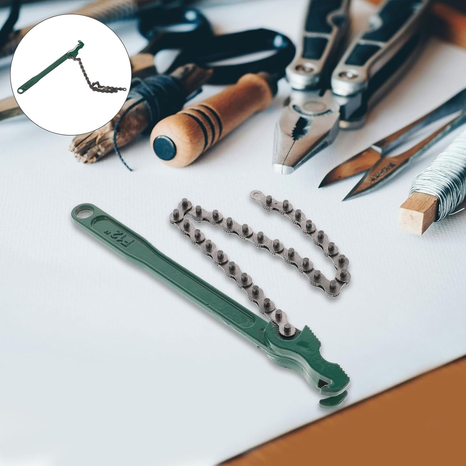 Heavy-duty Ratcheting Chain Wrench and Oil Filter Strap Wrench 12-inch 2pcs Set with Cast Handle for Automotive Repair and Water Filter Removal