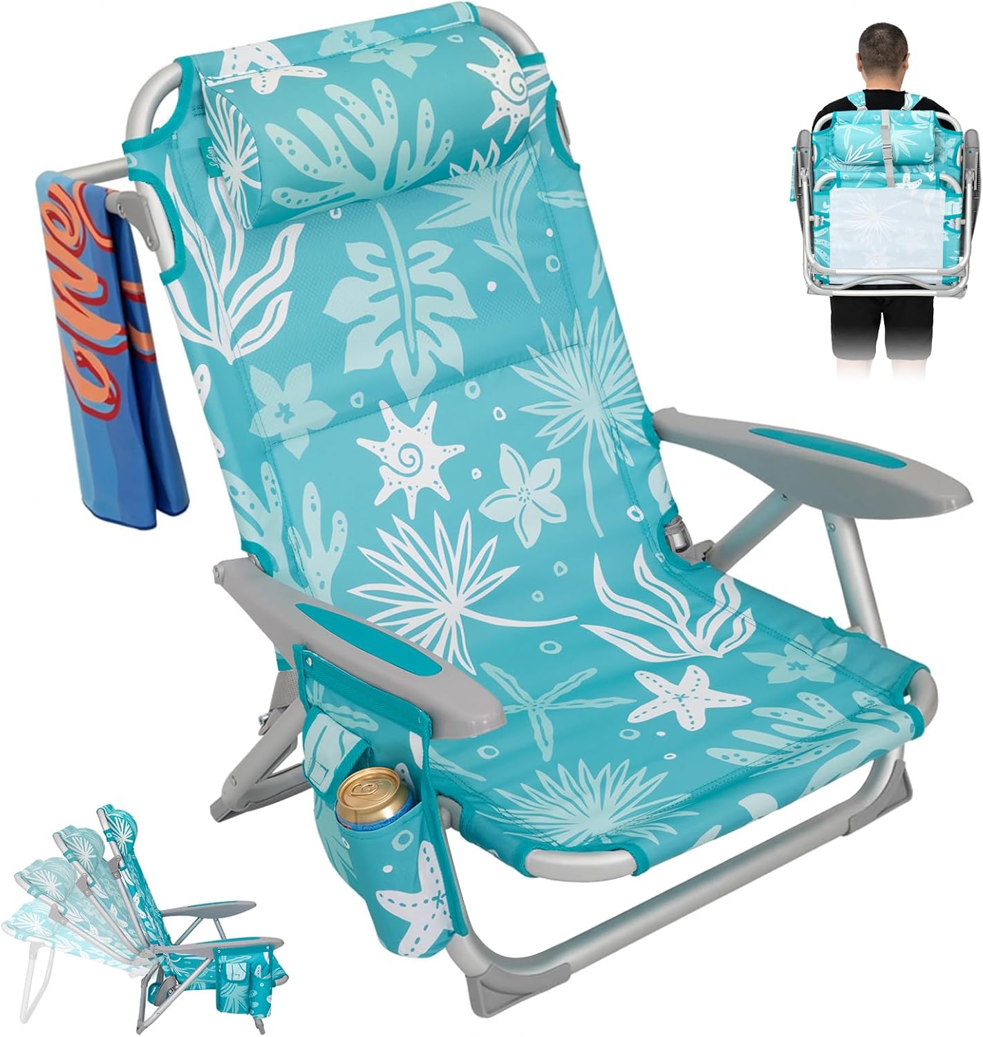 #WEJOY Beach Chair for Adults, 4-Position Reclining Lay-Flat Chair