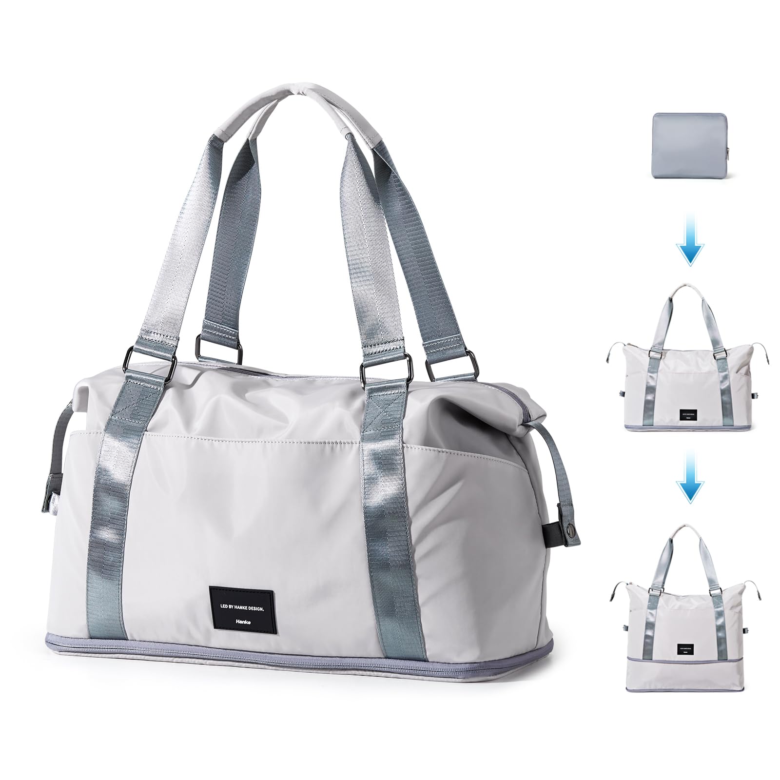 Hanke Expandable Travel Tote Bag 39L, Foldable Duffle Bag for Travel, Carry On Weekend Bags for Women With Multiple Pockets?Dune Grey?