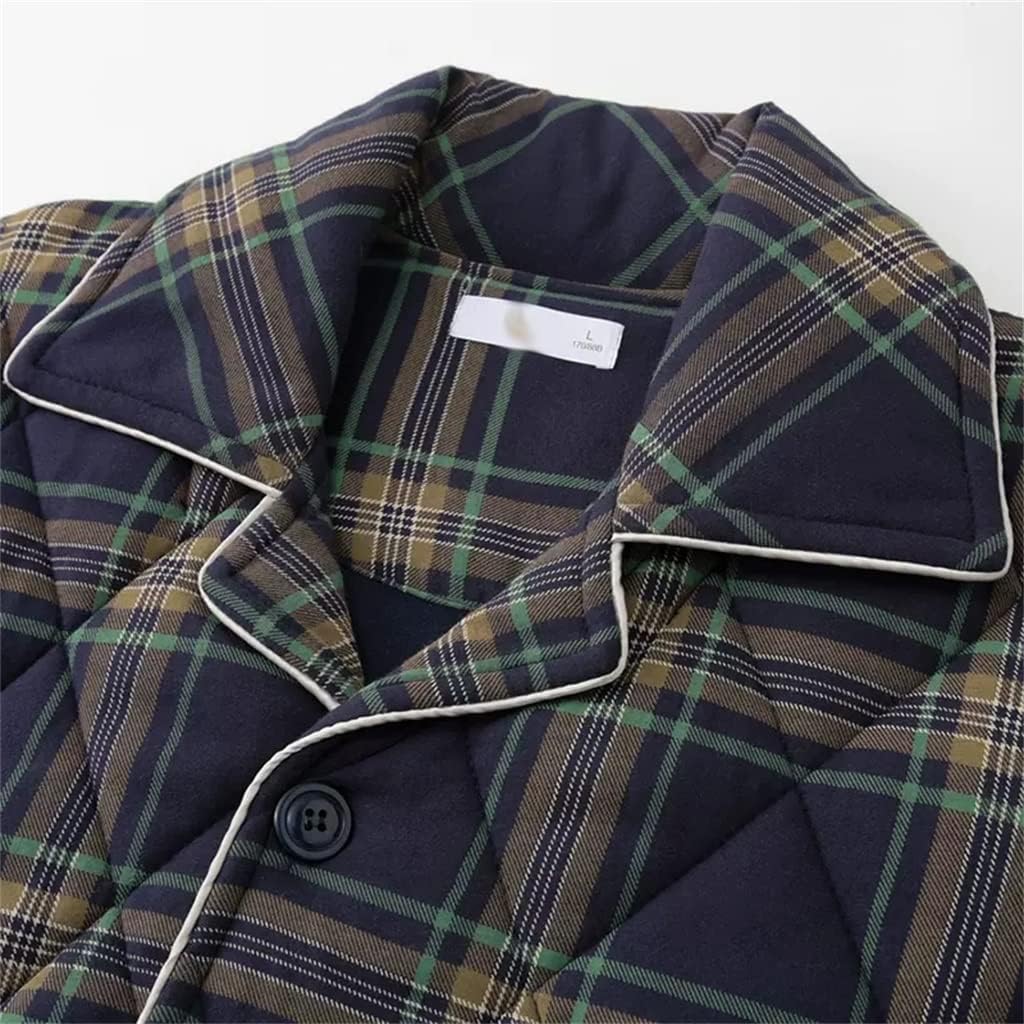 Men's Pajamas Autumn And Winter Padded Plaid Youth Middle-aged Dad Home Service Suit