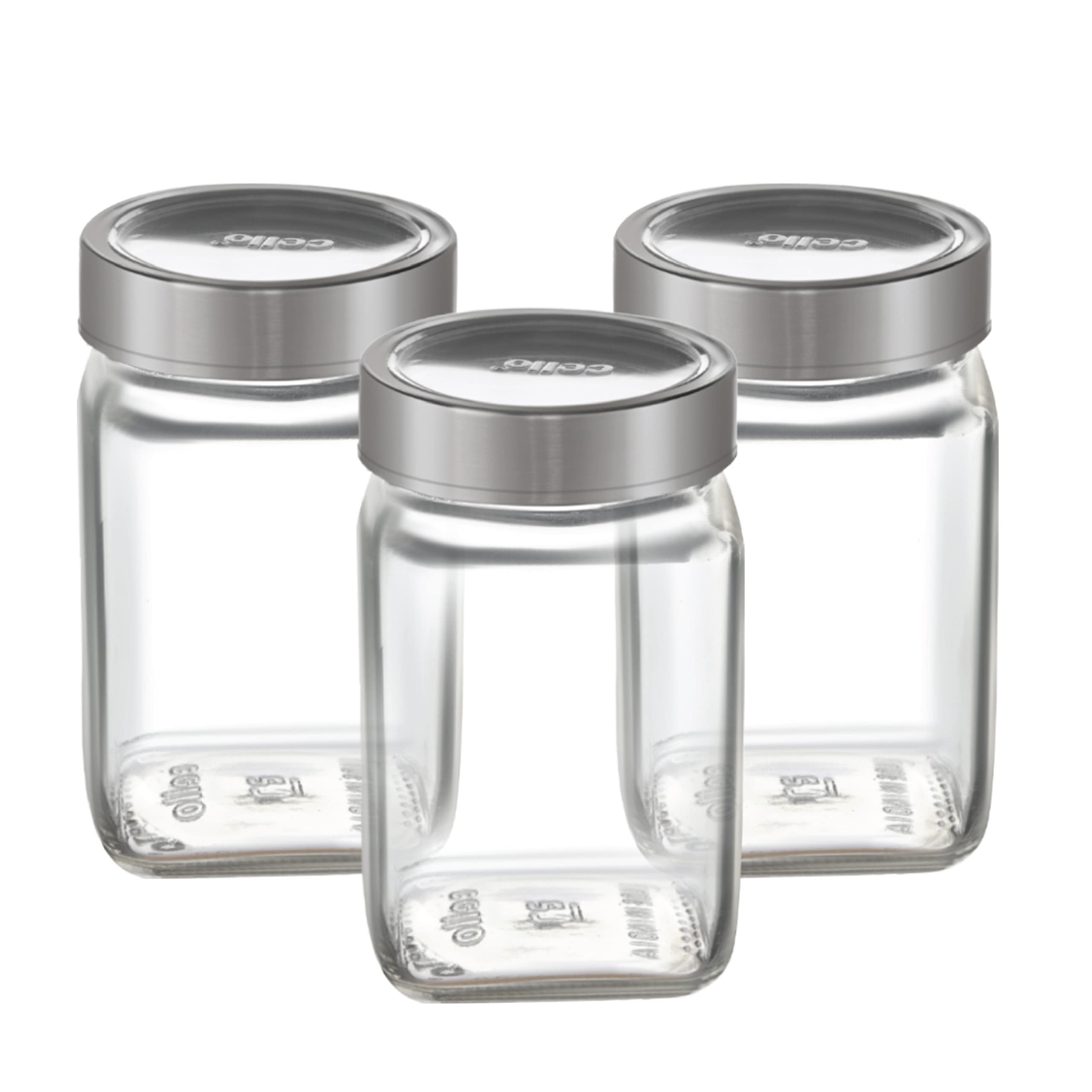 CELLO Qube Fresh Glass Storage Jar for Kitchen Set of 3 Pcs, 300 ml Transparent | Fridge Safe Airtight Leadfree Toughened Glass Kitchen Storage Containers Set For Beans, Whole Grains Spices Dry Fruits