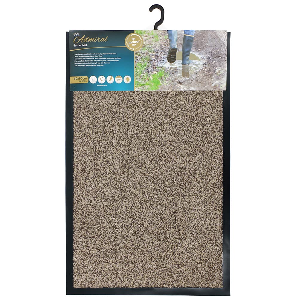 JVL Admiral Barrier Door Mat, Microfibre, Stone, 60 x 90cm, One size 01-641ST