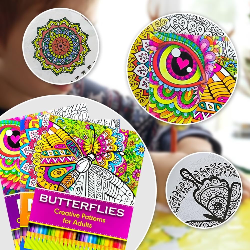burkfeeg 3 sztuki kolorowanek dla dorosłych, kolorowanka dla dorosłych, format A4, motyle, sowa, mandala, kolorowanka, redukcja stresu i relaksu