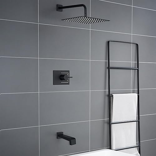 Miniatura 8 de Accesorios de ducha, juego de grifo de ducha negro con cabezal de ducha negro mate de 12 pulgadas y boquilla de bañera, cabezal de ducha negro y
