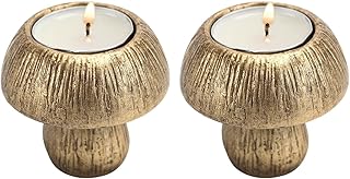 NIKKY HOME Cute Mushroom Candle Holder Set of 2, Gold Tealight Candle Holders for Centerpiece Table Decorations, Decorative Stand for Tea Light Candles, Votive Candles, Cottagecore Fall Decor