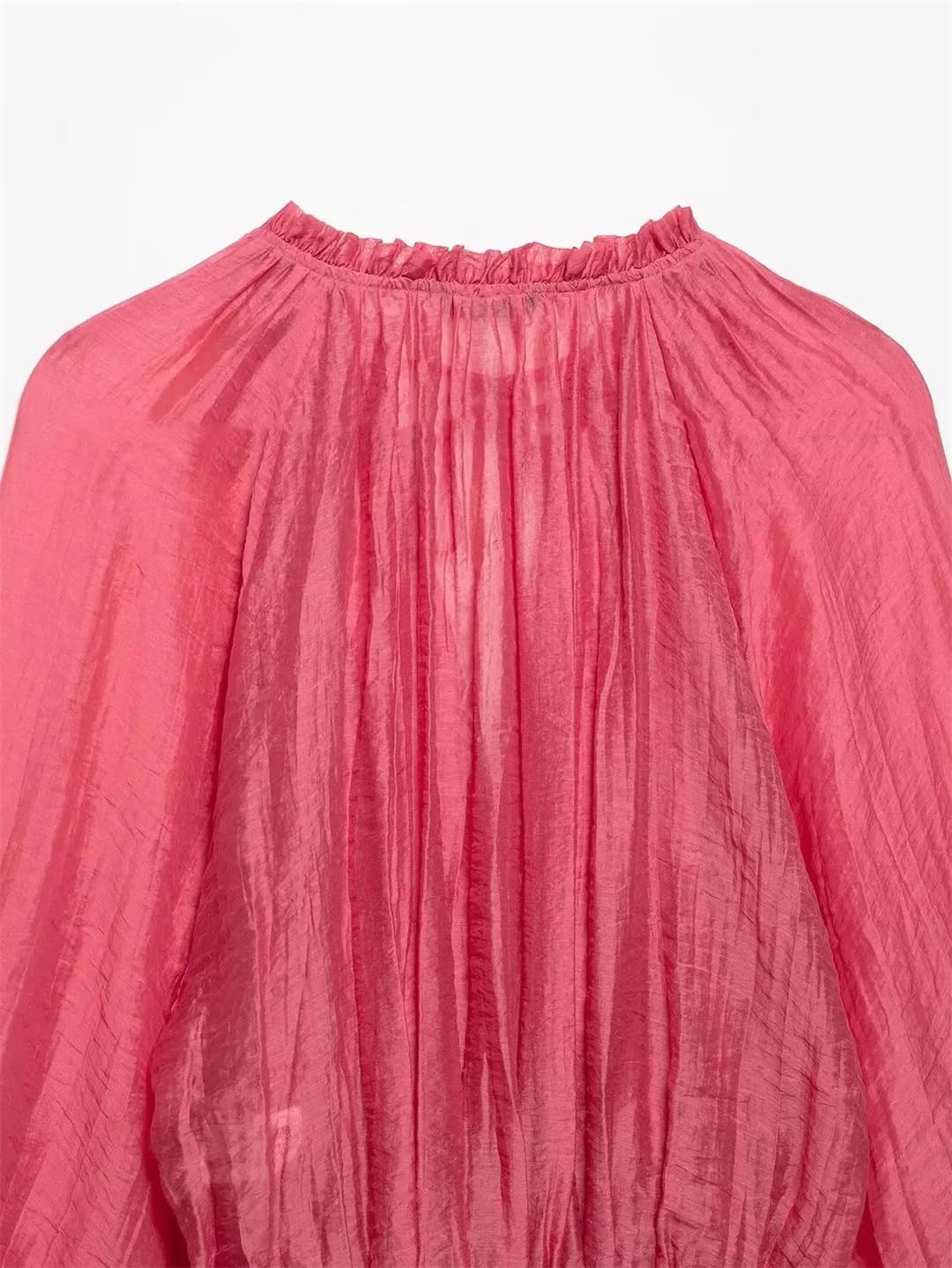 Women's Summer Set V Neck Wrinkle Effect Short Long Sleeve Waist Lace Up Loose Skirt Set