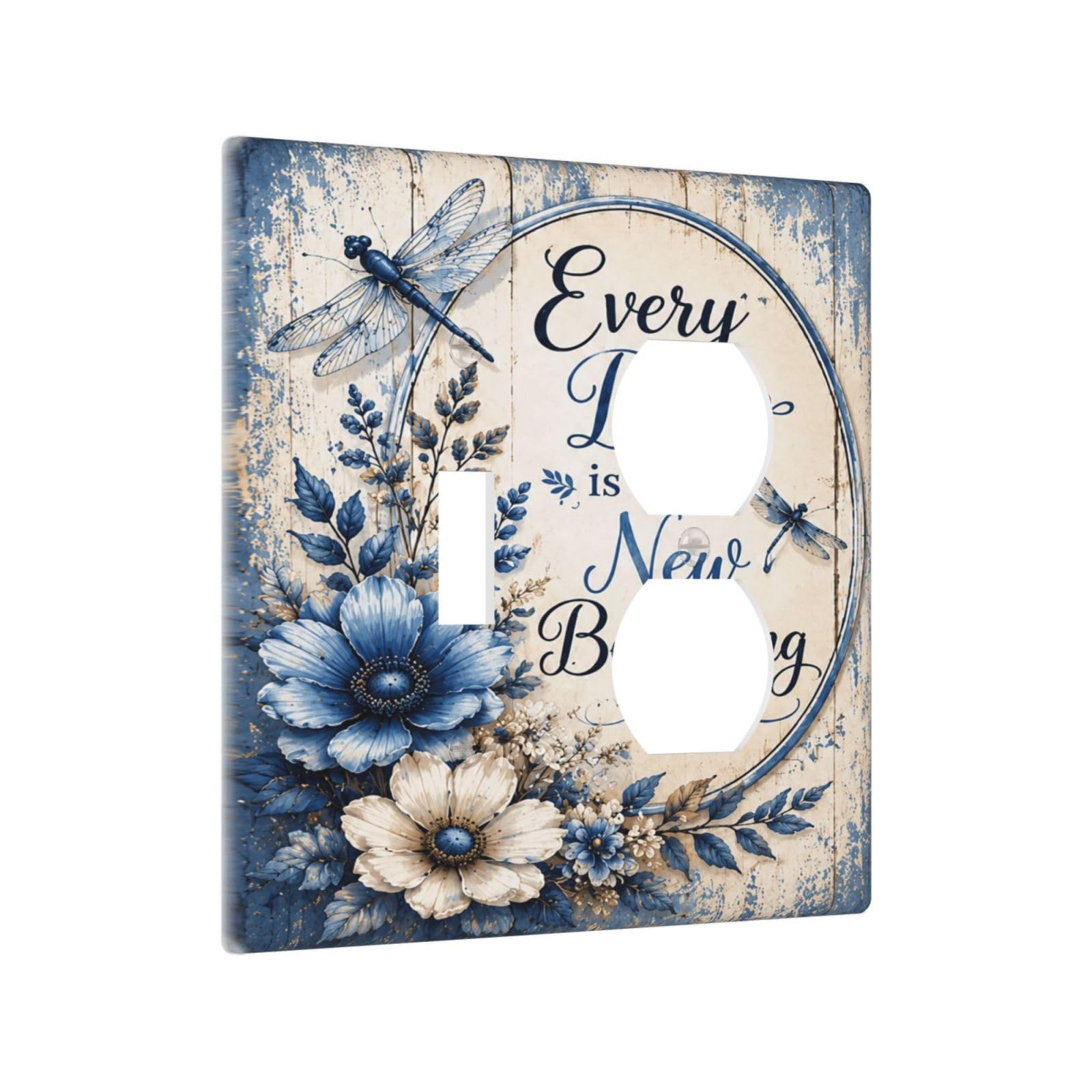 Yamxbfa Decorative Outlet Covers Inspirational Floral Quote Blue White Wildflower Dragonfly 2 Gang Light Switch Cover Plate Single Toggle Duplex Wall Plates Switch Plate Covers for Home Decor