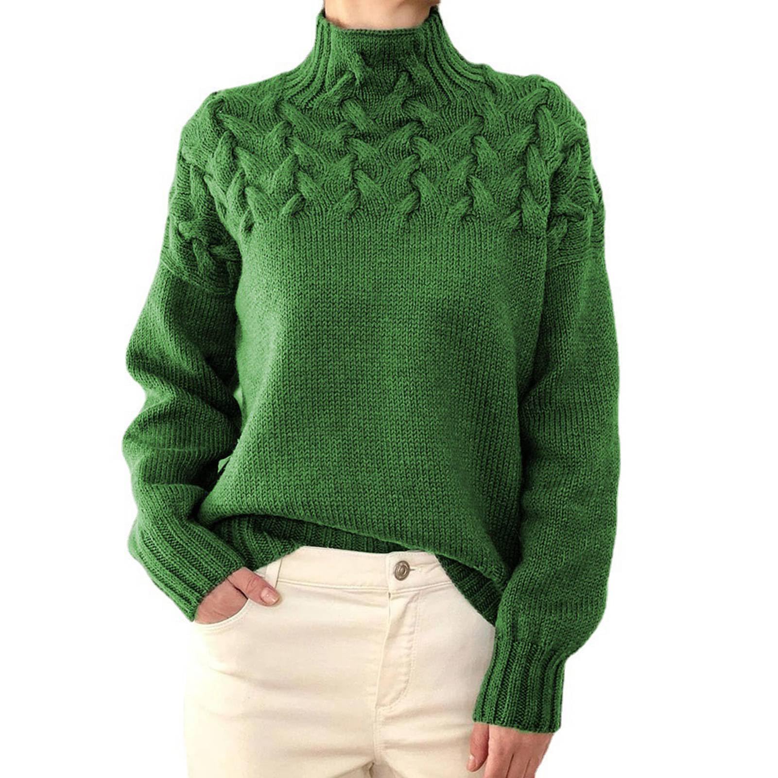 Maglione da Donna a Collo Alto in Maglia a Trecce Top Autunno Inverno Maglione Ampio in ColoreAmpiamente Indossabile per la Vita Quotidiana