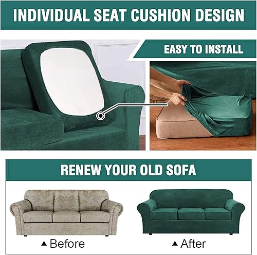 Miniatura 4 de Fundas de terciopelo para sofá modular, funda elástica para cojín seccional para sofá en forma de L para sofá de 1, 2, 3 cojines, protector de