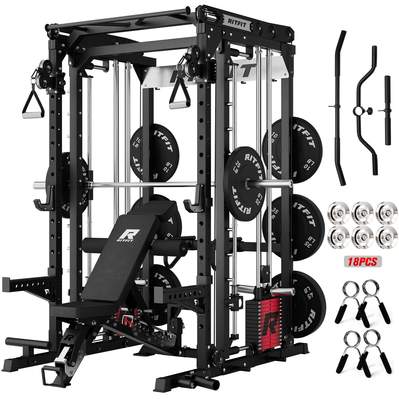 RITFIT M2 Pro 3D Smith Machine Home Gym with 286LB Built-in Weight Stack