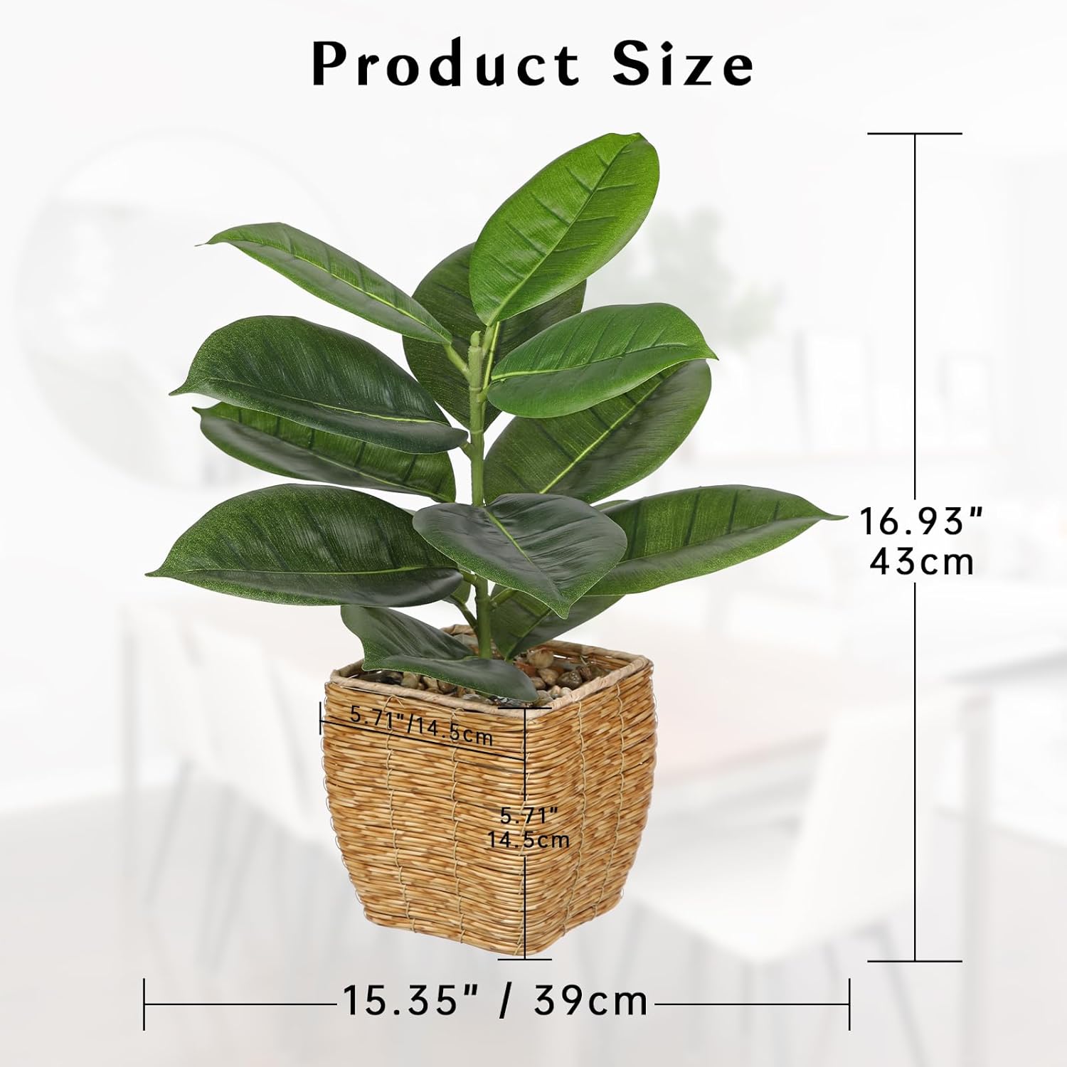 Briful Fake Plants Potted Oak Artificial Plants Indoor Realistic Greenery Faux Plants in Square Plastic Rattan Baskets for Home Decor Farmhouse Office Weddings