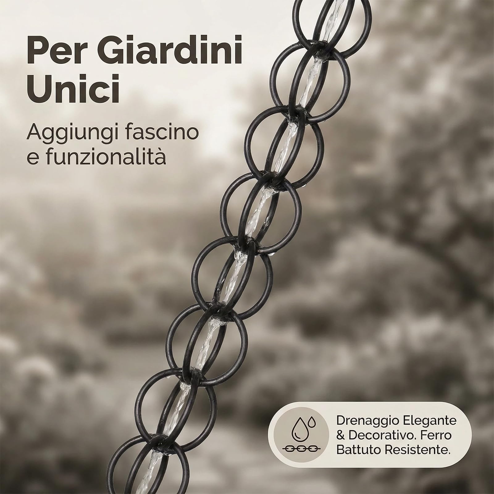Catena Pluviale Giapponese in Rame per Drenaggio, Resistente all‘Inverno, Ideale per Barile di Pioggia, Nero (2.2m)