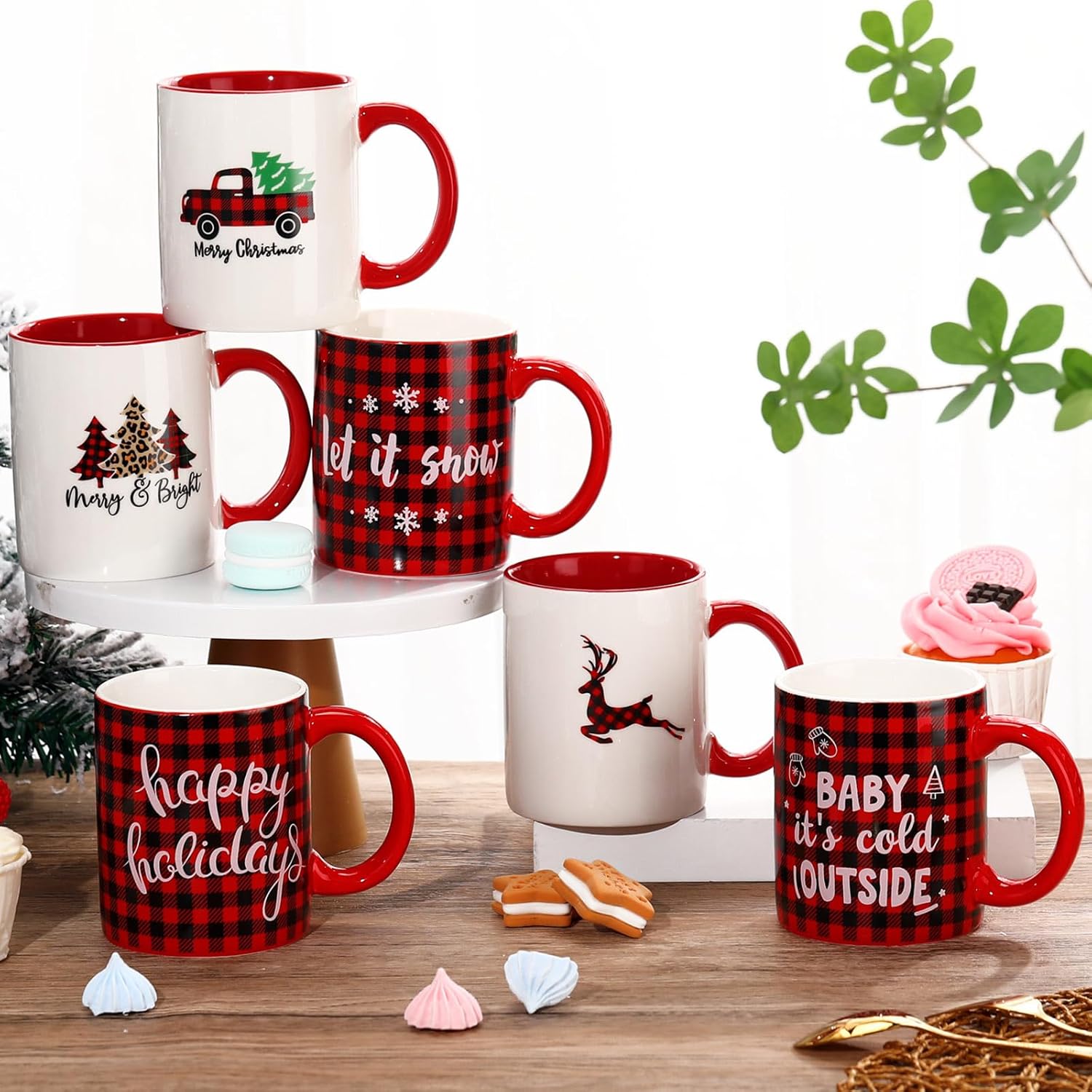 Zubebe 12 Pcs Christmas Mugs, 12 oz Christmas Coffee Cups Bulk Mugs Ceramic Mug Hot Cocoa Tea Cups 12 Holiday Styles Thank You Gifts for Employee Coworker, Suitable for Microwave, Dishwasher