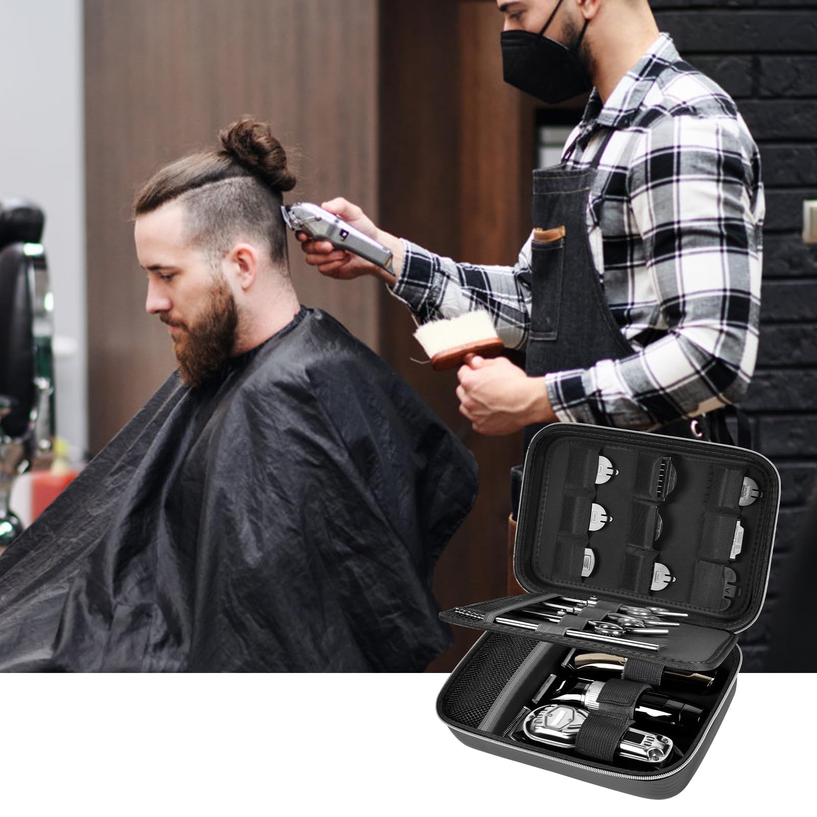 Boobowl Haarschneider Zubehör Tasche für Clipper und Zubehör, Men Hair Trimmer Box, Portable Clipper Aufbewahrungshalter für Haarschneiden, Guard Grooming Kit (nur Box) (Schwarz Silber)