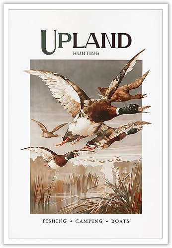 Retro Mallard Print Gift for Hunter Hunting Art Poster Cabin Wall Decor Bird Artwork Outdoorsy Dad 12x16in Unframed