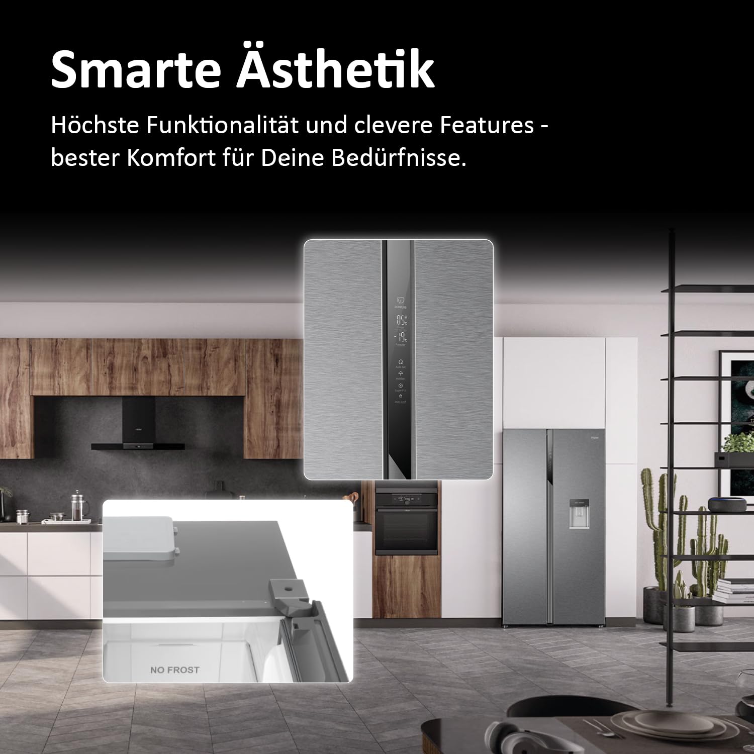 Haier Side-by-Side Kühl Gefrierkombination HSR3918EWPG, freistehend, No Frost I 177,5 x 90,8 x 65,9cm I Side by Side Kühlschrank mit Wassertank, ohne Wasseranschluss I Kühlschrank Side by Side, 521 L | Freistehend, No Frost, 177,5 x 90,8 x 65,9cm, Side by