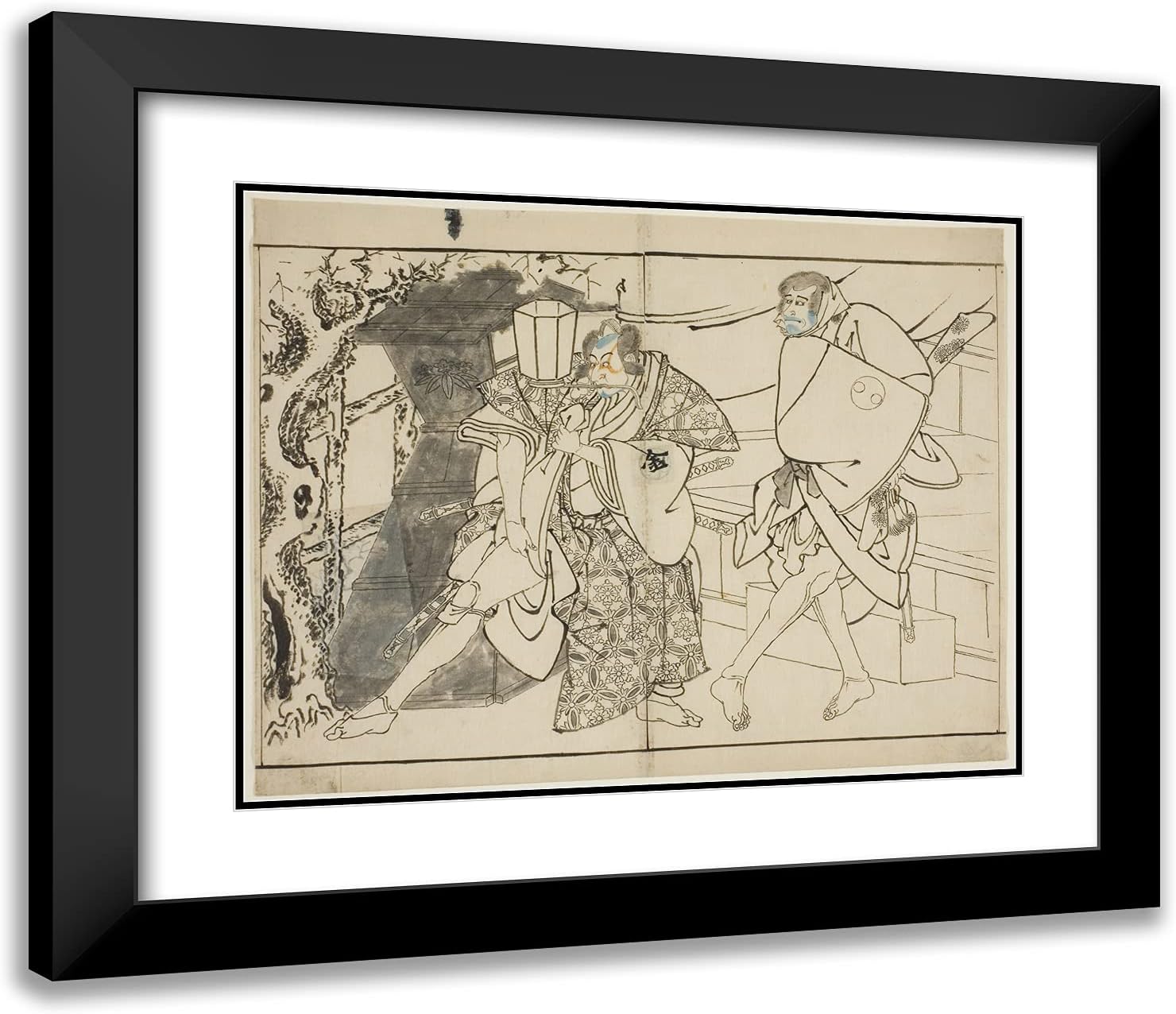 ArtDirect Toshusai Sharaku 23x20 Black Modern Framed and Double Matted Art Print Titled The Actors Arashi Ryuzo and Morita Kanya VIII