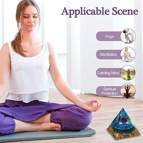 Miniatura 9 de Lmcheny Pirámide de orgón, pirámides de cristal de orgonita con amatista, pirámide de orgón de organito, pirámide de cristal curativo natural para