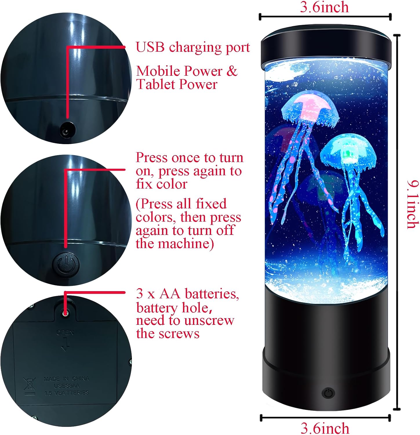 Jellyfish Lamp,7 Color Changing Night Light,USB/Battery Jelly Fish Light Lamp,Aquarium Light Desk Lamp for Home Room Bedroom Office,Jellyfish Tank Table Lamp Present Decor for Girls Boys Kids Adults image 2