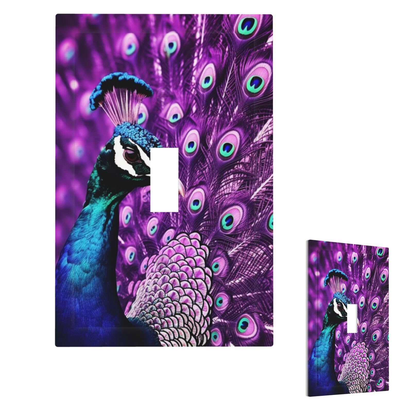 Purple Peacock Wall Plate Cover Modern Decorative 1 Gang Light Switch Cover Unbreakable Receptacle Outlet Covers For Living Room Bedroom Home Decor Single Toggle