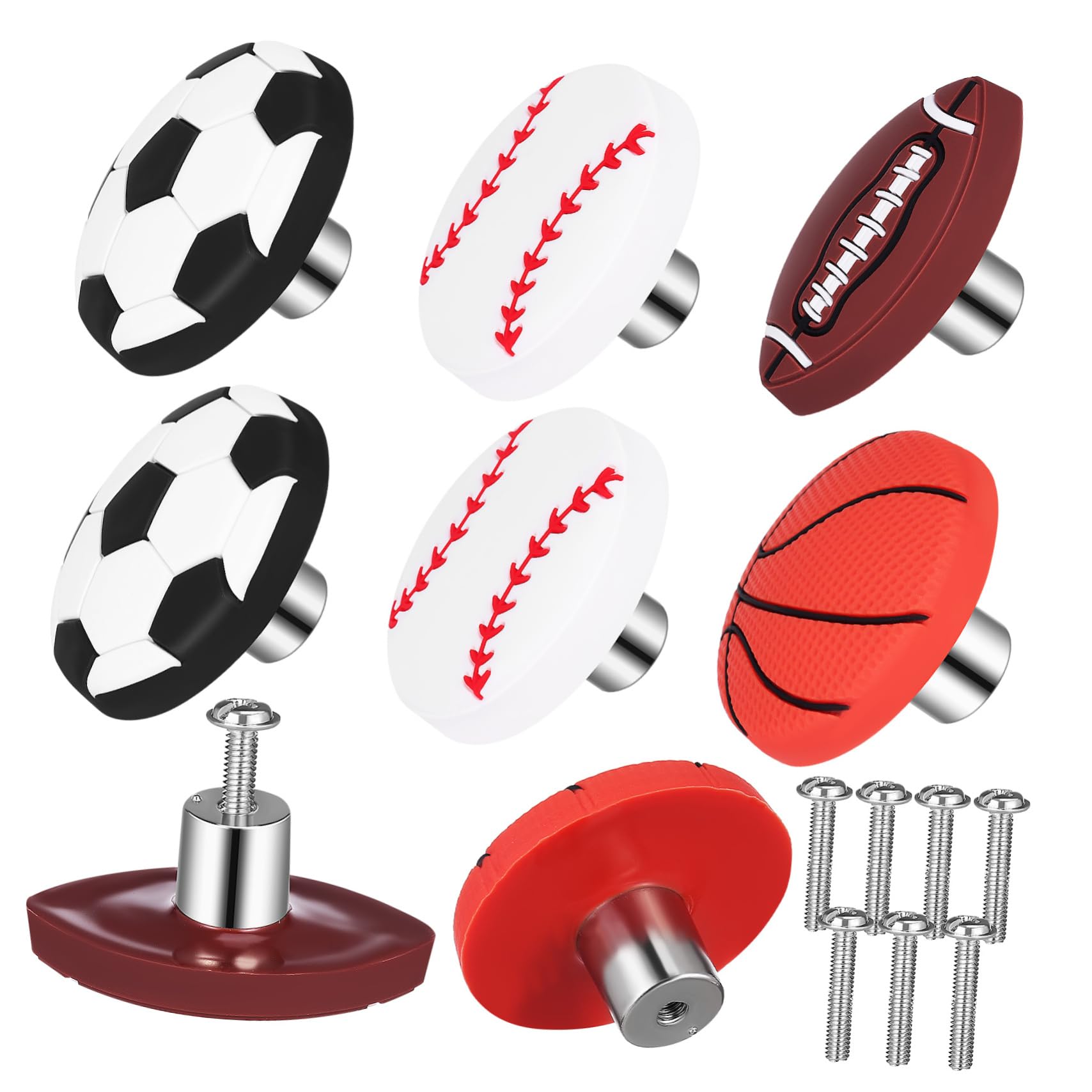 DOITOOL Sports Ball Drawer Knobs for Boys Basketball Soccer Set Easy Install PVC and Girls' Dresser Cabinet Hardware