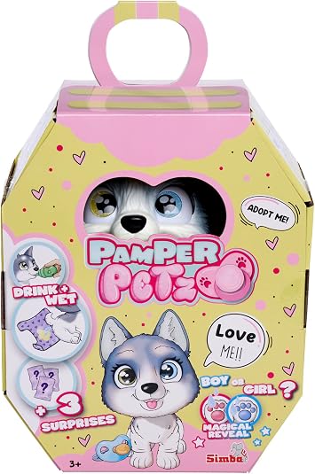 Simba, 105950135, Petz Husky, Evcil Hayvan Eğlencesi, Özel Fonksiyonlu, İçme ve Altını Islatma, 3 Adet Sürpriz ile Birlikte, 15 Cm