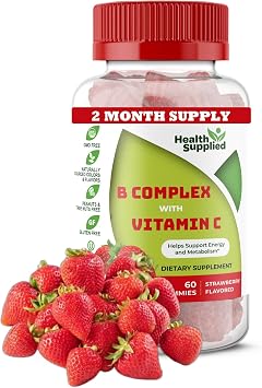 Strawberry Flavored Vitamin B Complex Gummies - B Complex with Vitamin C - Supports Nervous System and Boosts Energy Levels - Assists with Cognitive Function - Great Tasting and Easy to Swallow