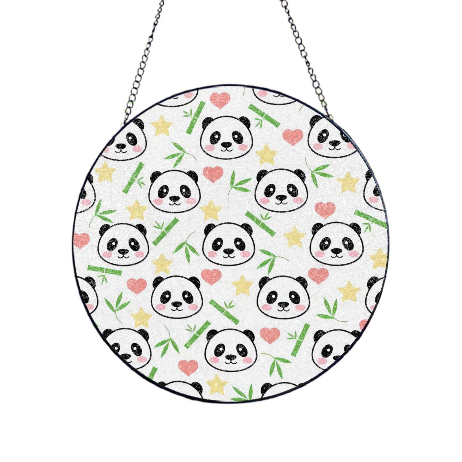 Poezjzw Stained Glass Window Hanging - Cute Panda Bamboo Star Sun Catcher For Door Garden Home Decor Christmas Mother'S Day Birthday Gifts 6in（15cm）