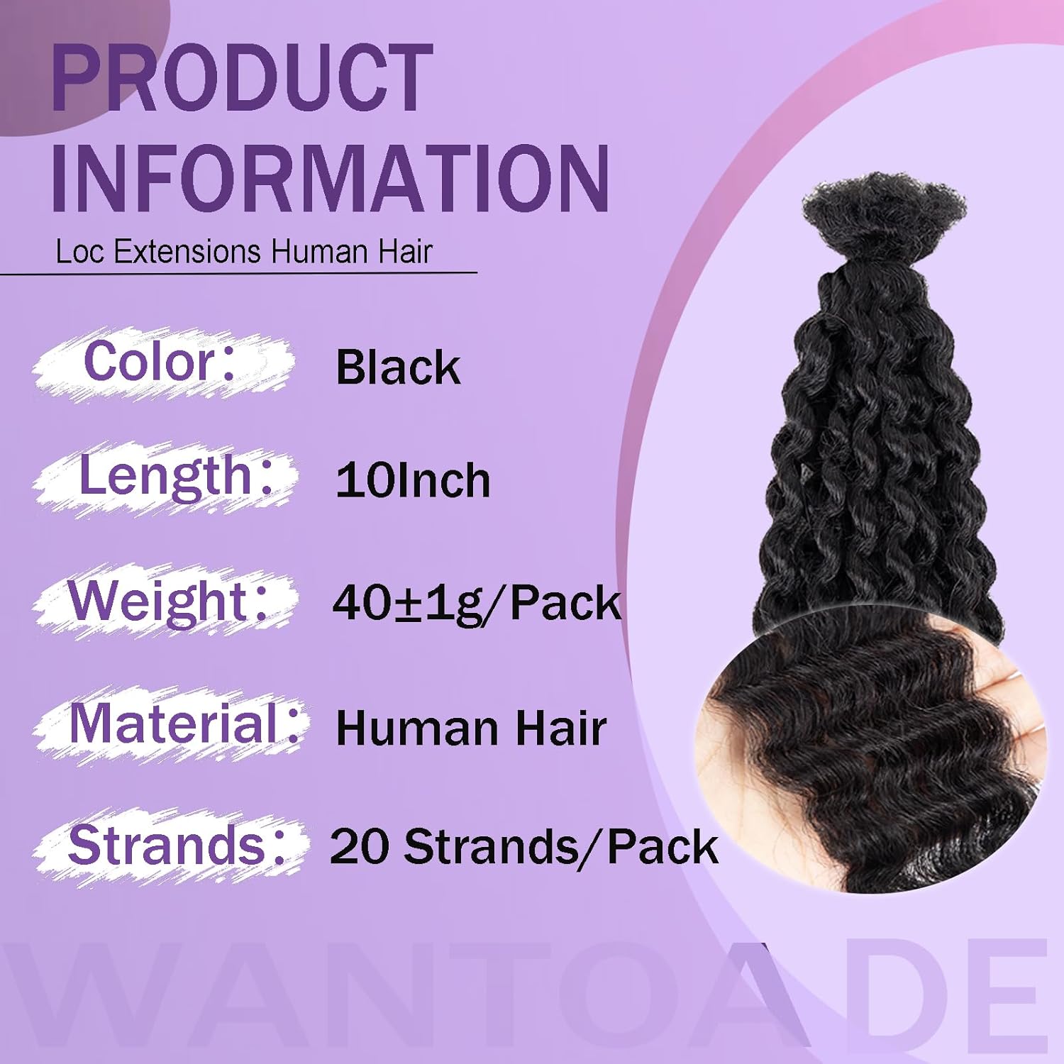 Loc Extensions Human Hair with Curly Ends 10 Inch 20 Strands Handmade Permanent Dreadlock Extensions, Repair Locs, Twist Braiding