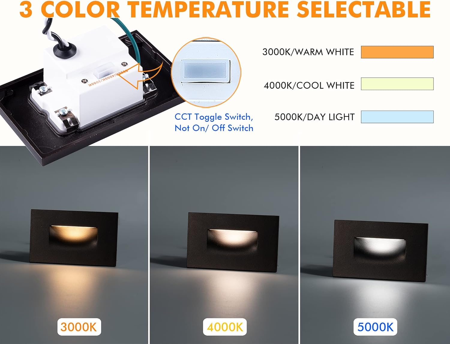 CLOUDY BAY 3 Color 120V Dimmable LED Indoor Outdoor Step Light,3000K/4000K/5000K 3W 55lm Stair Light,Oil Rubbed Bronze,12 Pack - - 