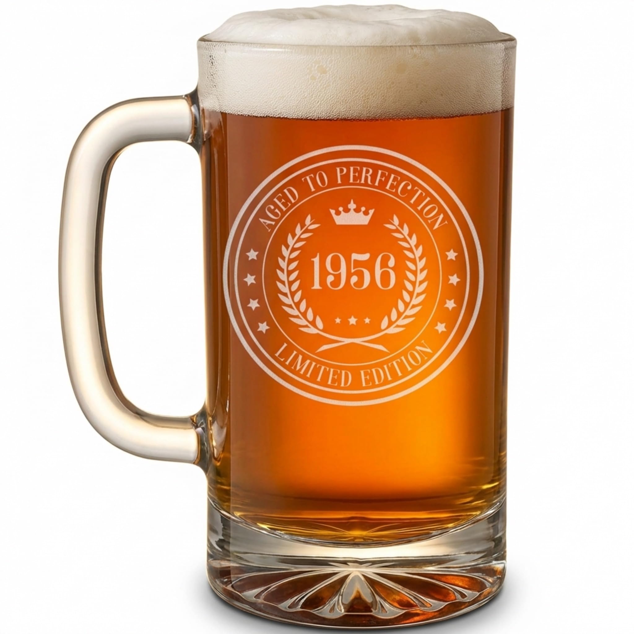Spotted Dog Company Vintage 1956 Etched 16oz Glass Beer Mug Stein – Happy 70th Birthday Gifts for Men Women, Cheers to Turning 70 Year Old Decorations Decor, 70th Bday Party Favors Supplies, Circle