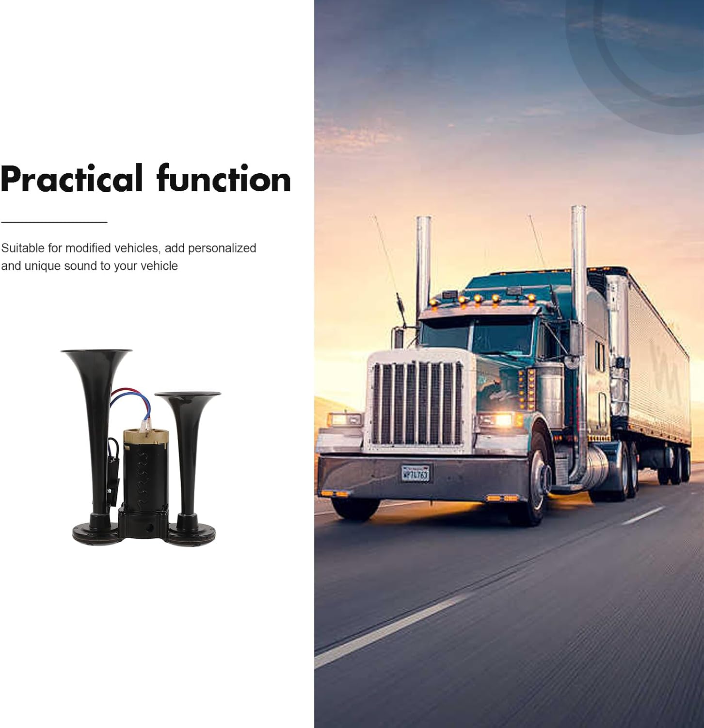 135db Electric Air Horn Kit with Dual Trumpet for Cars Trucks and Boats, 24v Black Train Horn Compatible with Marine and Motorcycle Use