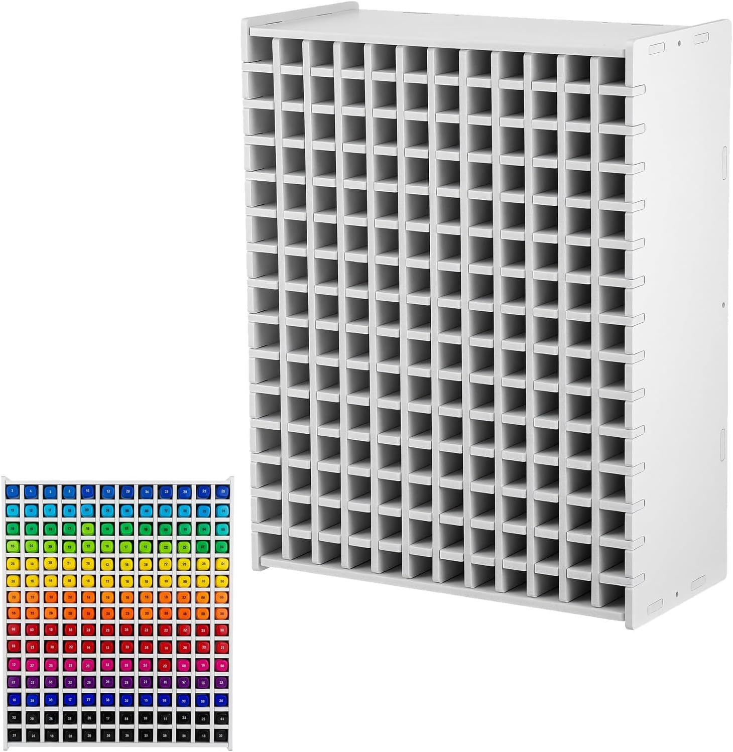 Marker Organizer Holder for 180 Markers, Art Supply Storage Rack with Adjustable Dividers, Desktop Pen Holder for Colored Pencils and Brushes, White