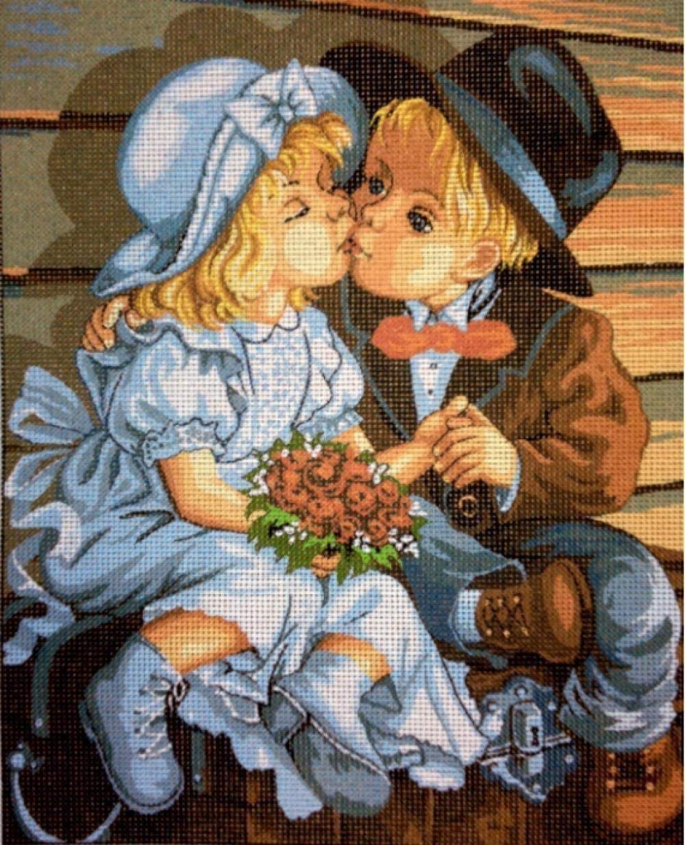 Kit de broderie point de croix First Kiss, cadeau DIY enfant