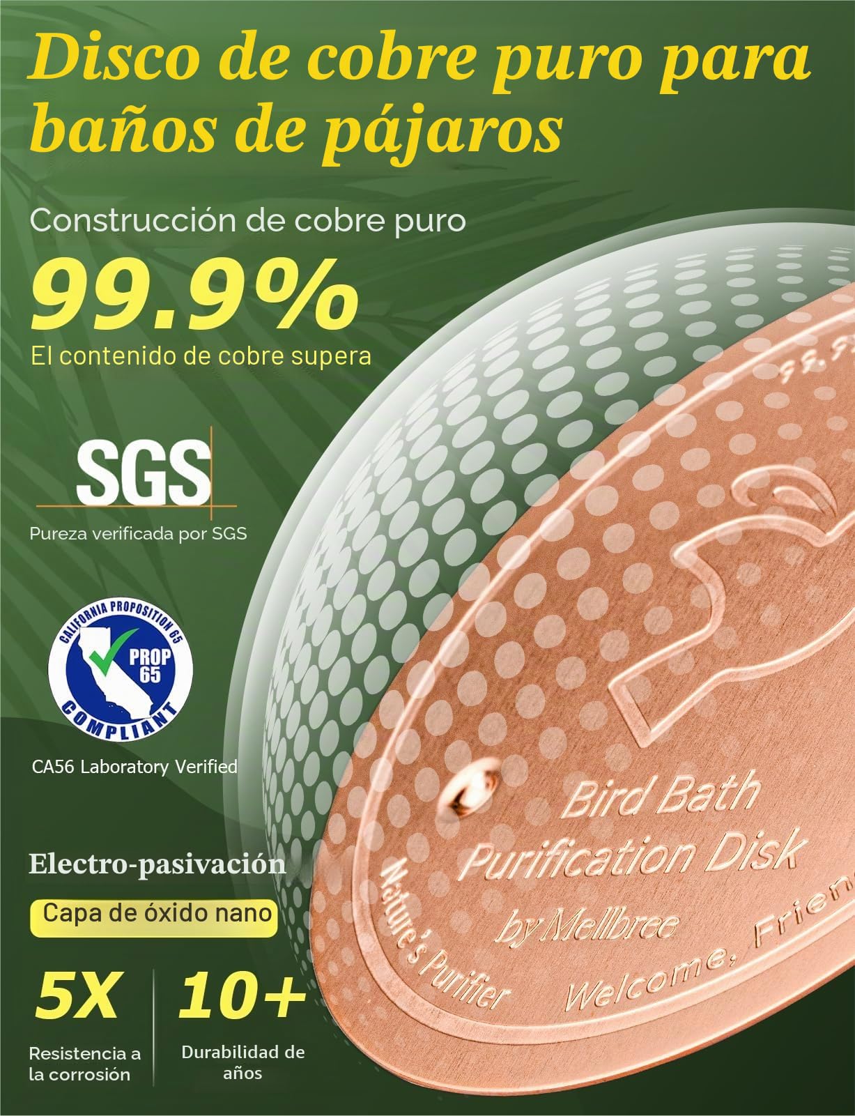 Mellbree Disco de cobre puro para baño de pájaros, limpiador de baño de pájaros de 0,6 mm, mantiene el agua física segura y limpia para todas las estaciones, apto para baños y cuencos al aire libre