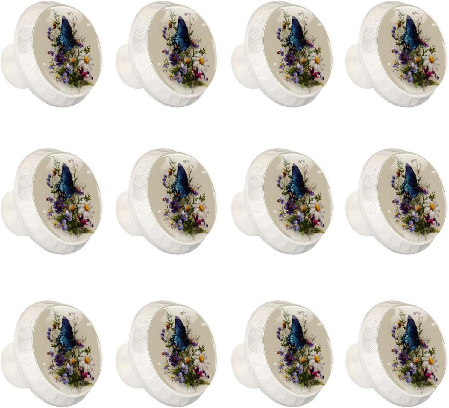 Butterfly and Wildflowers (2) Modern Pattern Drawer Knobs, Stylish Cabinet Hardware Knobs for Furniture, Dresser Cupboard Wardrobe Closet Door Pulls