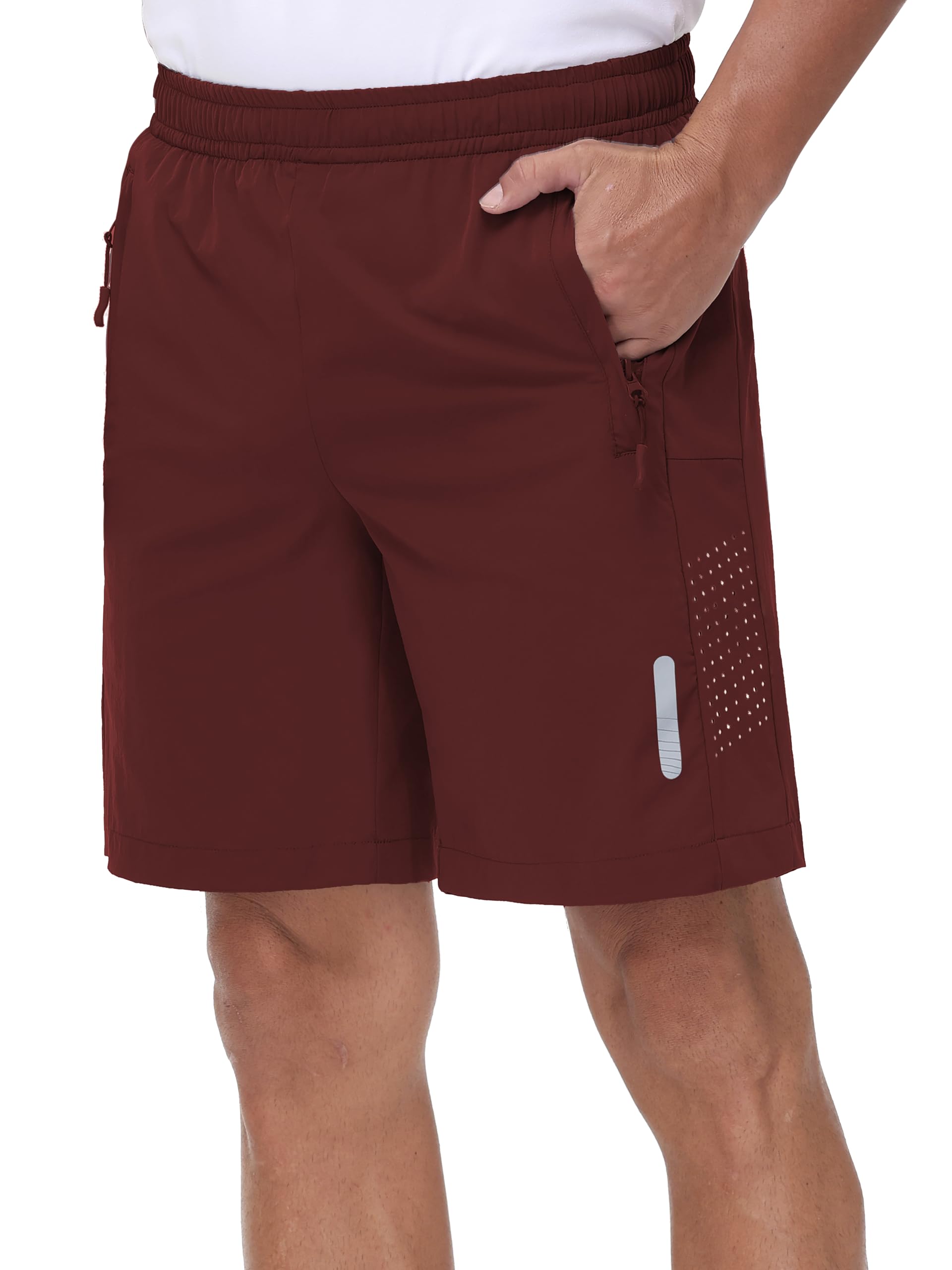 Rvinroo Men's Sports Shorts Quick Dry Training Gym Bodybuilding Casual Basketball Running Breathable Shorts with Zipper Pocket, Red, L