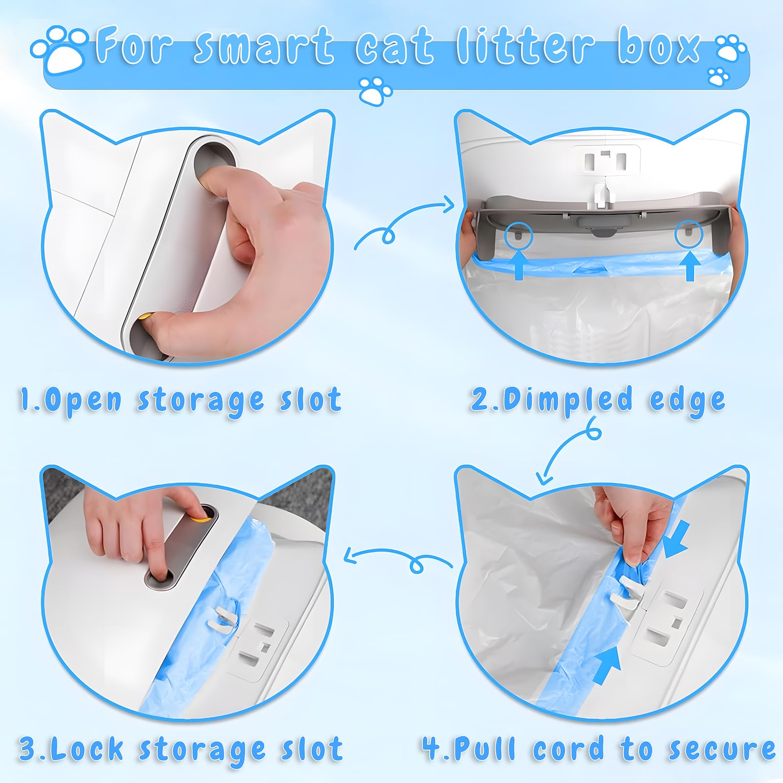 Sacs de Litière pour Chat, Sac Poubelle Litiere Chat avec Cordon de Serrage, Durables, Résistants à Déchirure pour Litiere Chat Autonettoyante 5 Rouleaux 75 Pièces